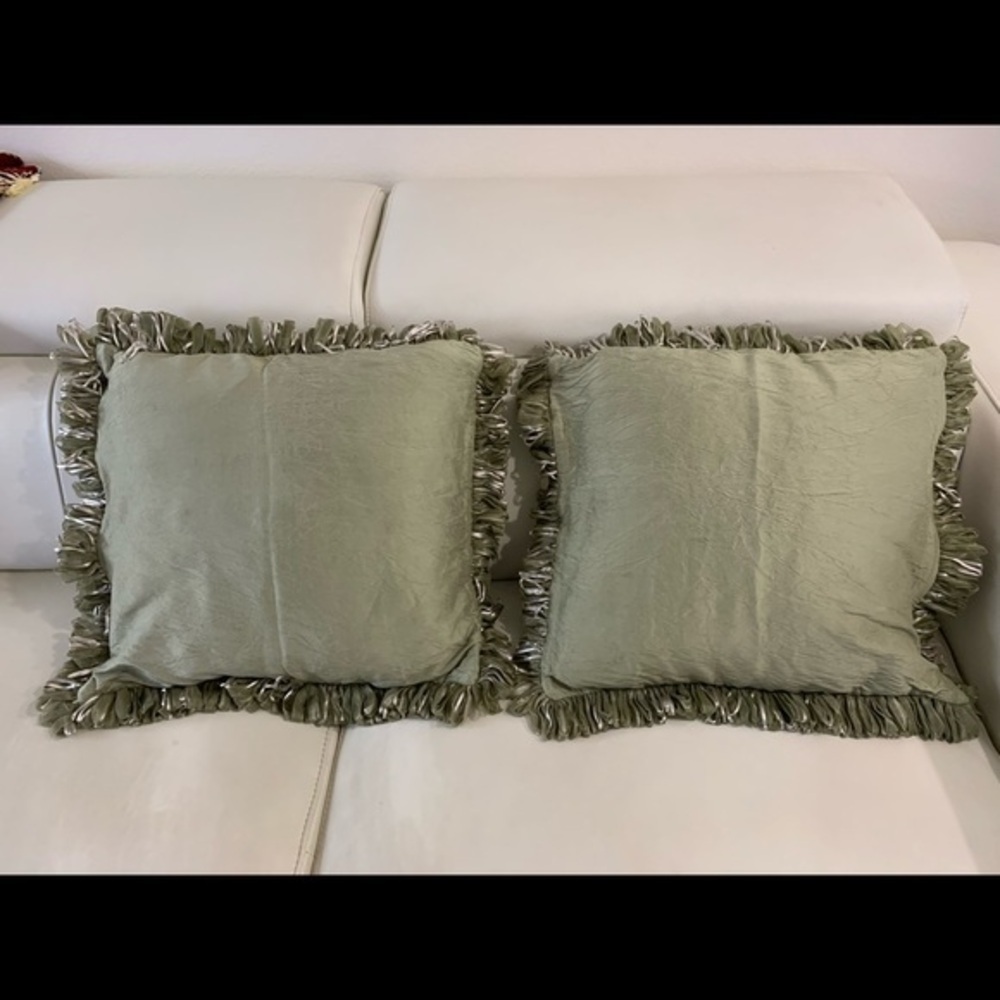 Green Fringed Throw Pillows